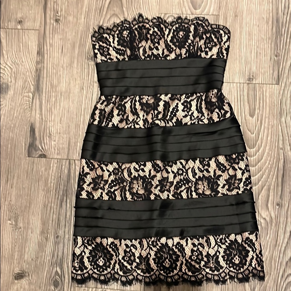 BCBGMaxazria Black Lace Strapless Dress, size 8